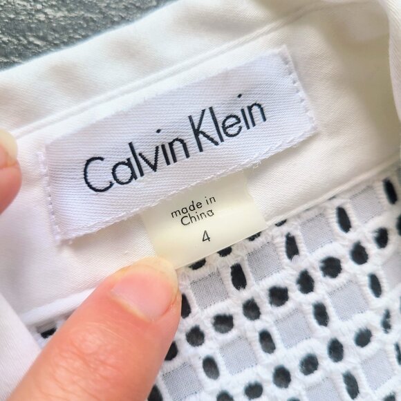 Calvin Klein White Sleeveless Belted Button Front Shirt Dress Size 4 - Picture 5 of 11